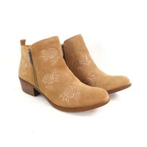 Lucky Brand Basel Embroidered Tan Suede Bootie